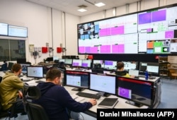 The control room of the "Extreme Light Infrastructure-Nuclear Physics"- ELI-NP laser in Magurele city near Bucharest, Romania, March 26, 2024. (Photo by Daniel MIHAILESCU / AFP)
