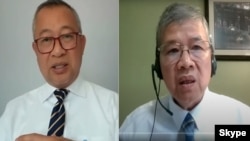 Luật sư Đặng Đình Mạnh và Luật sư Nguyễn Văn Miếng trong một buổi trả lời phỏng vấn VOA qua Skype.