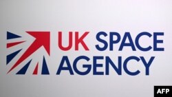 FILE - The logo of the UK Space Agency is seen at the 73rd International Astronautical Congress, held at the Paris Convention Centre in Paris, Sept. 18, 2022.