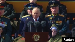9일 러시아 전승절 행상에서 연설하는 블라디미르 푸틴 러시아 대통령