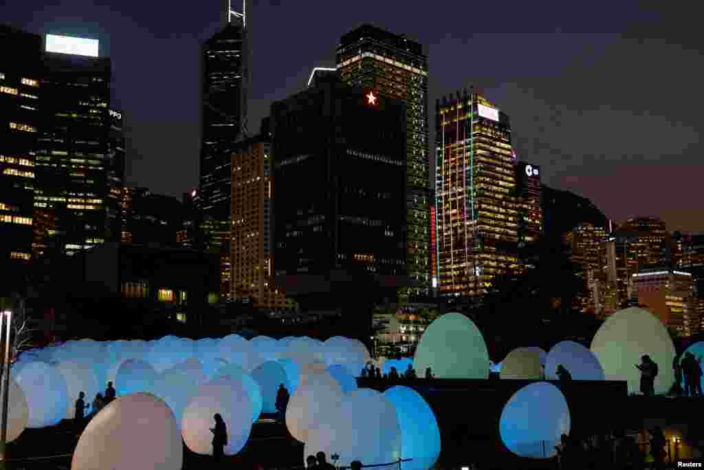 Interactive installations of the &quot;teamLab: Continuous&quot; by Japanese brand teamLab, an interdisciplinary group of artists, are placed by Victoria Harbour in Hong Kong, China.