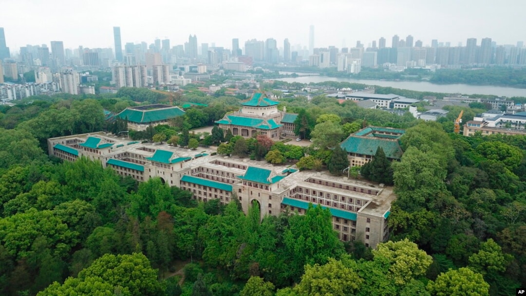 FILE - A view of a portion of the campus of Wuhan University in Wuhan, Hubei province, China, April 11, 2020. The number of American students studying in China has dropped dramatically in recent years.