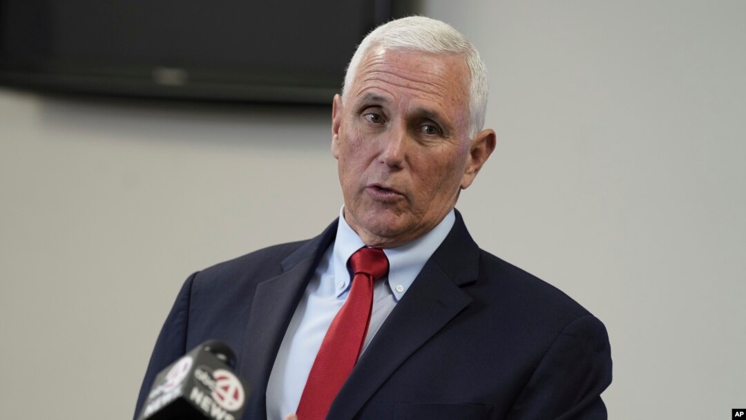 FILE - Former Vice President Mike Pence speaks with reporters in North Charleston, South Carolina, March 2, 2023.