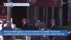 VOA60 America - Former President Trump in New York ahead of arraignment