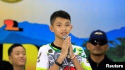 FILE - Duangpetch Promthep introduces himself during the news conference in Chiang Rai, Thailand July 18, 2018. 