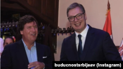 Bivši voditelj Foks njuza Taker Karlson i predsednik Srbije Aleksandar Vučić u Budimpešti (Foto: Instagram/@buducnostsrbijeav)