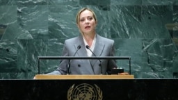 La Première ministre italienne Giorgia Meloni à la 78e Assemblée générale des Nations Unies au siège de l'ONU, le 20 septembre 2023.