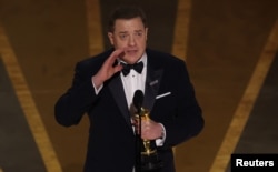 Brendan Fraser accepts the Oscar for Best Actor for "The Whale" during the Oscars show at the 95th Academy Awards in Hollywood, Los Angeles, California, U.S., March 12, 2023.