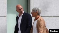 FILE - Former president of the Royal Spanish Football Federation Luis Rubiales is pictured after leaving the high court in Madrid, Spain, Sept. 15, 2023.