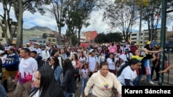 Venezolanos que residen en Colombia se agruparon en el parque distrital Alfonso López, de Bogotá, el 28 de julio, día que se llevaron acabo las elecciones en su país. [Foto: Karen Sánchez, VOA]
