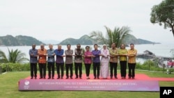 Top diplomats from ASEAN pose for a photo during the Association of Southeast Asian Nations political security community council meeting in Labuan Bajo, East Nusa Tenggara, Indonesia, May 9, 2023.