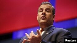 FILE - U.S. Republican Chris Christie speaks during the Heritage Action for America presidential candidate forum in Greenville, South Carolina, Sept. 18, 2015. 