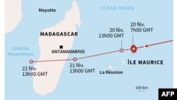 FILE: Map (in French) showing path of Cyclone Freddy over Madagascar on Tuesday, February 22, 2023. Courtesy VOA French-to-Africa Service.