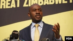 Nelson Chamisa, Zimbabwe main opposition leader of Citizens Coalition for Change in Harare, on Aug. 27, 2023 where he said he disputed Wednesday general election. (Columbus Mavhunga/VOA)