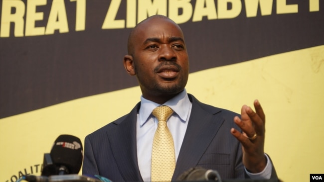 Nelson Chamisa, Zimbabwe main opposition leader of Citizens Coalition for Change in Harare, on Aug. 27, 2023 where he said he disputed Wednesday general election. (Columbus Mavhunga/VOA)