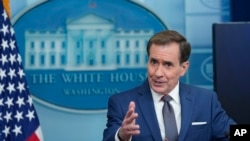 FILE - National Security Council spokesperson John Kirby speaks during the daily briefing at the White House in Washington, Sept. 13, 2023. 
