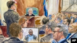 FILE - This creator  sketch depicts Salah Al-Ejaili, foreground close    with glasses, earlier  the U.S. District Court successful  Alexandria, Virginia, April 16, 2024.