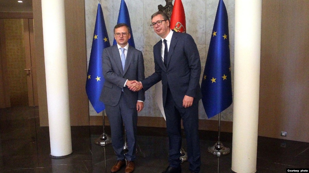 Predsedik Srbije Aleksandar Vučić sastao se sa ministrom inostranih poslova Ukrajine Dmitrom Kulebom, u vili "Mir", u Beogradu, 13. maja 2024. (Foto: FoNet)