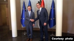 Predsedik Srbije Aleksandar Vučić sastao se sa ministrom inostranih poslova Ukrajine Dmitrom Kulebom, u vili "Mir", u Beogradu, 13. maja 2024. (Foto: FoNet)