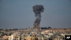 Smoke rises from an Israeli airstrike in Rafah, southern Gaza Strip, May 31, 2024.