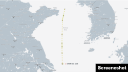 안보리의 제재를 받고 있는 북한 유조선 천마산호가 북한 서해에서 남하한 뒤 동쪽 방향으로 항해 중이다. 자료=MarineTraffic
