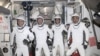 Russia cosmonaut Konstantin Borisov, left, Andreas Mogensen, Jasmin Moghbeli, and Japan astronaut Satoshi Furukawa ، onboard the SpaceX recovery ship MEGAN shortly after having landed in the Gulf of Mexico , March 12, 2024. (Joel Kowsky/NASA via AP)