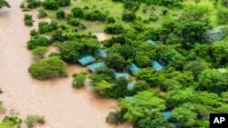 A lodge is seen in the flooded Maasai Mara National Reserve, which left dozens of tourists stranded in Narok County, Kenya, May 1, 2024.