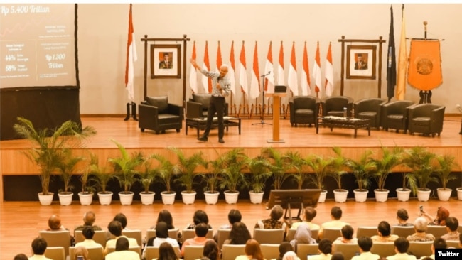 Kuliah Kebangsaan Ganjar Pranowo di FISIP Universitas Indonesia, Jakarta, 18 September 2023. (Twitter/ganjarpranowo)