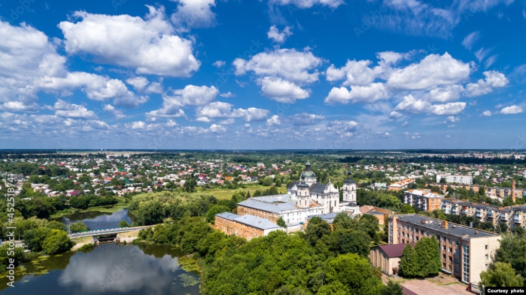 FILE - View from the sky of the Barefoot Carmelite Monastery in Berdichev, Ukraine. (Photo by ronedya via Adobe Stock)