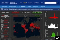 This image made from the John Hopkins University COVID-19 tracking website shows global coronavirus statistics on March 9, 2023. (Johns Hopkins University via AP)