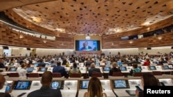 Director-General of the World Health Organization Dr. Tedros Adhanom Ghebreyesus attends the World Health Assembly at the United Nations in Geneva, May 21, 2023.
