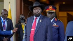 FILE - South Sudan's President Salva Kiir arrives at Juba's Presidential Palace, South Sudan, Feb. 3, 2023. 