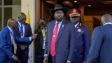 FILE: South Sudan's President Salva Kiir arrives at Juba's Presidential Palace, South Sudan, Feb. 3, 2023. President Kiir was not named in the UN report, though a number of officials were accused of misconduct.