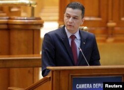 FILE - Romania's then-Prime Minister Sorin Grindeanu speaks in Bucharest, Romania, June 21, 2017. (Inquam Photos/George Calin via Reuters)