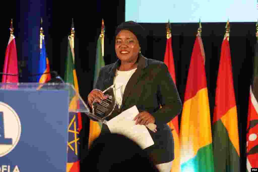 Jamila Mayanja receives the Mandela Washington Fellowship Leadership Award, Washington, Aug 2. 2023