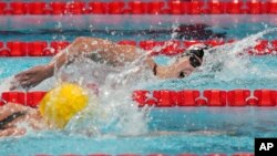 U.S. swimmer Katie Ledecky powers her way toward another gold medal in the women's 800-meter freestyle final at the Summer Olympics in Nanterre, France, Aug. 3, 2024.