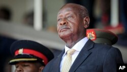 FILE - Uganda's President Yoweri Museveni attends the state funeral of Kenya's former president Daniel Arap Moi in Nairobi, Kenya, Feb. 11, 2020. 