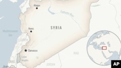 Map showing Syria with its capital, Damascus.