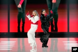 Teya & Salena of Austria performs during the second semi final at the Eurovision Song Contest in Liverpool, England, Thursday, May 11, 2023.