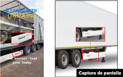 Comparación del video viral (izquierda) con la imagen del semirremolque de la página de Wielton (derecha).