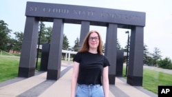 University student Christina Westman poses at St. Cloud State University, Tuesday, July 30, 2024, in St. Cloud, Minn. (AP Photo/Adam Bettcher)