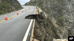 In this photo posted on social media by Caltrans District 5, the Rocky Creek closure on California Highway 1 is seen March 31, 2024, in Monterey County, California, following heavy rain in the area.