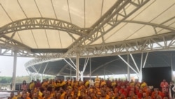 Tibetan Buddhist Monks take part in the Global Spiritual Summit in Telangana.