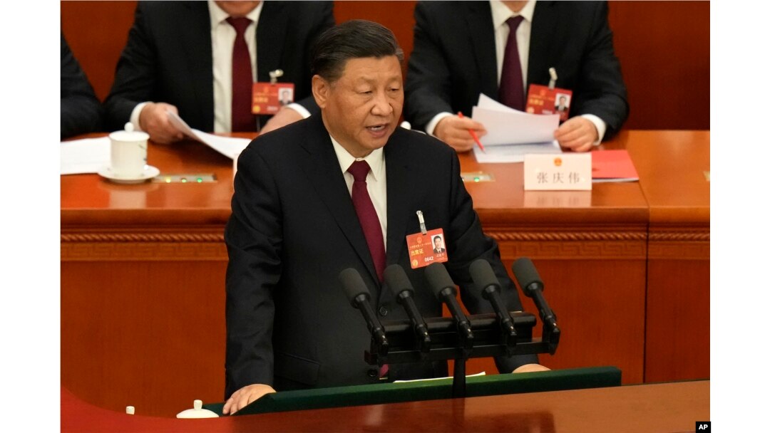中國領導人習近平在全國人大閉幕式上講話。(2023年3月13日)
