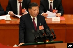 中國領導人習近平在全國人大閉幕式上講話。（2023年3月13日）