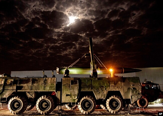 In this Xinhua News Agency photo, a Chinese missile takes part in operations during the combat readiness patrol and military exercises around the Taiwan Island on Friday, April 7, 2023. (Liu Mingsong/Xinhua via AP)