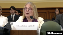 U.S. Agency for Global Media CEO Amanda Bennett testifies before the House Foreign Affairs Committee, July 9, 2024 in this photo from video.