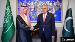 Saudi Foreign Minister Faisal bin Farhan Al-Saud meets with Pakistani counterpart Ishaq Dar in Islamabad, April 16, 2024. (Source: Pakistan Ministry of Foreign Affairs)