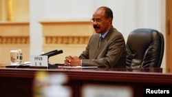 FILE — Eritrean President Isaias Afwerki attends a meeting at the Great Hall of the People in Beijing, May 15, 2023. Afwerki and President Hassan Sheikh Mohamud of Somalia met in Asmara, Eritrea, on Dec. 25, 2024, and discussed issues of mutual concern.