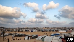 FILE — A picture taken on April 30, 2024 showing tents at a camp housing displaced Palestinians in Rafah in the southern Gaza Strip, amid the ongoing conflict between Israel and Hamas.